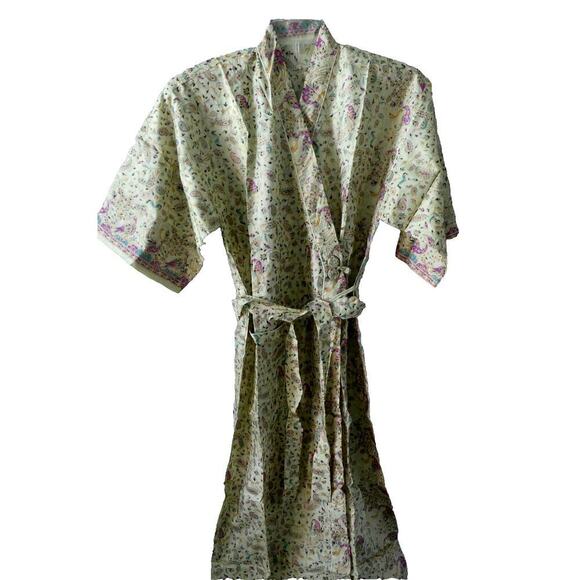 Unbranded Other - New Indian Cotton Robe Kimono Bird Floral Gift Matching Carry Bag Button Tie OS